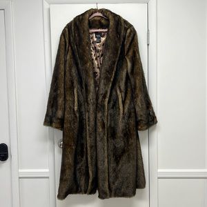 Dennis Basso Long Faux Fur Coat- Like New